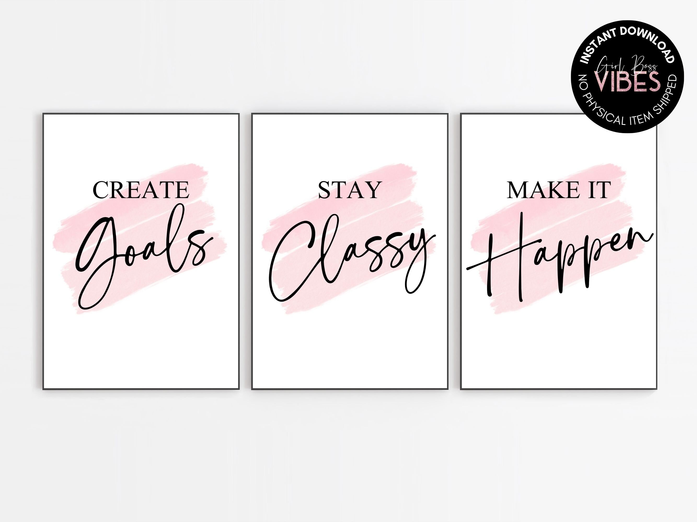 Pink Office Art: Motivational Wall Decor Printable Set (digital ...