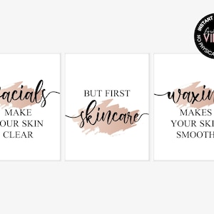 Esthetician Decor Printables, Facial Sign, Body Waxing, Printable Wall Art 3pc Set, Download