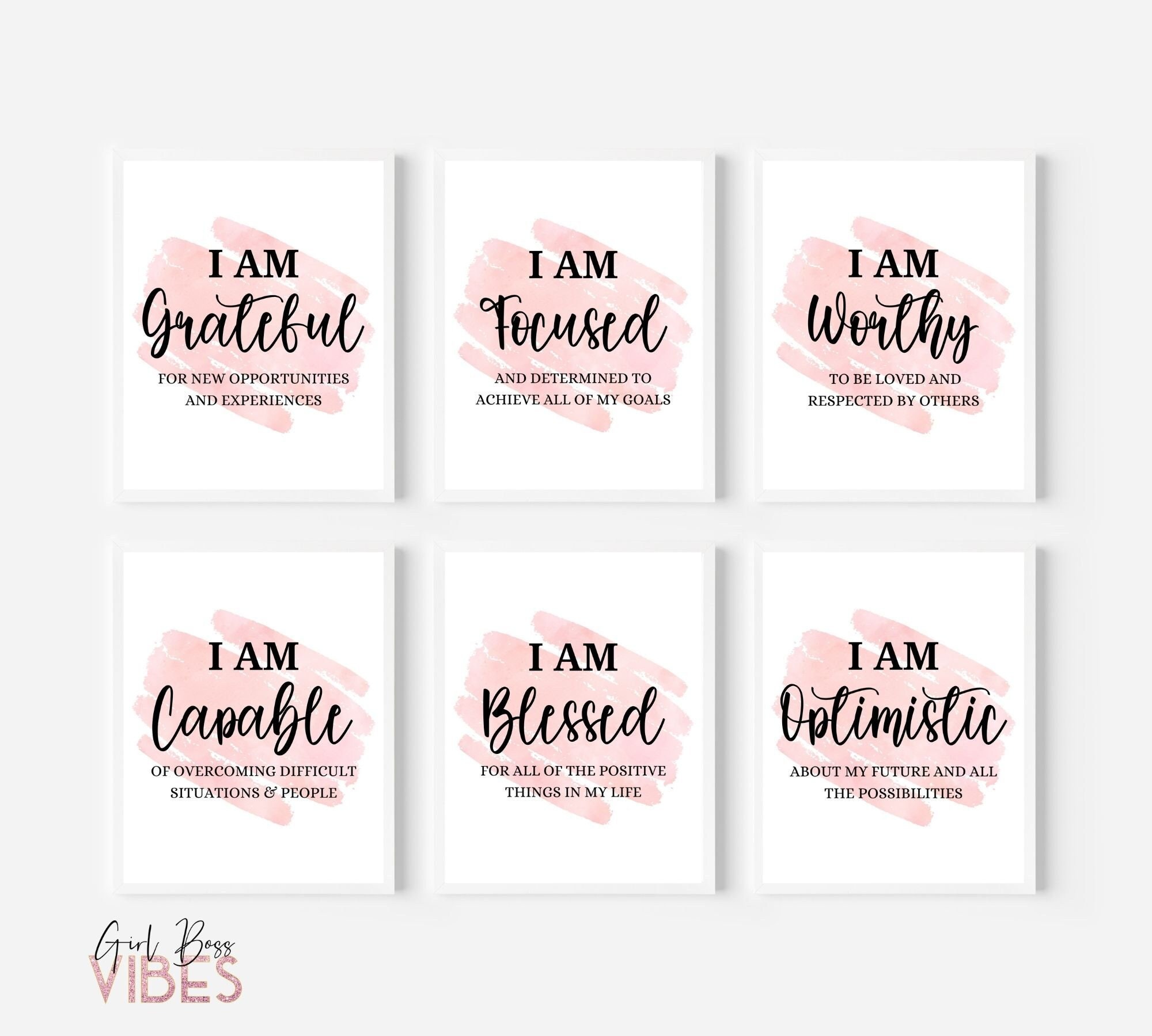 Affirmation Posters: Pink Watercolor Wall Art Set (digital Download) - Etsy