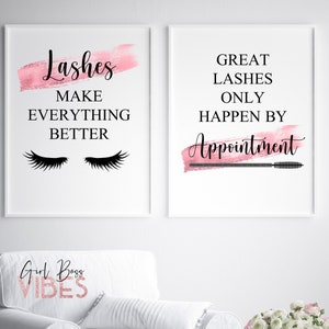 Rose Gold Lash Decor Set of 2, Eyelash Print, Makeup Wall Decor, Eyelash Wall Art