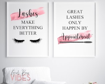 Láminas de pestañas en oro rosa: Decoración de pared para salón de maquillaje (Descarga digital)