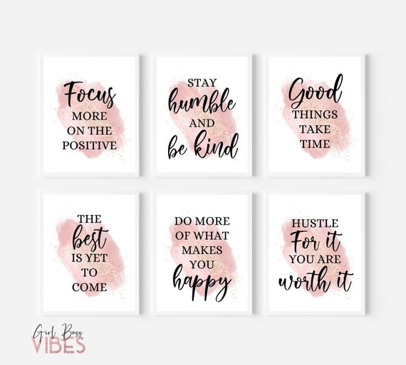 Pink Positive Quotes, Positive Energy, Office Wall Art, 3 Pc Set