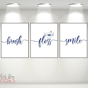 Blue Dental Wall Art, Dental Artwork, Dental Hygiene Printable Wall Art, 3 Piece Wall Décor, Dentist Quotes, Instant Download