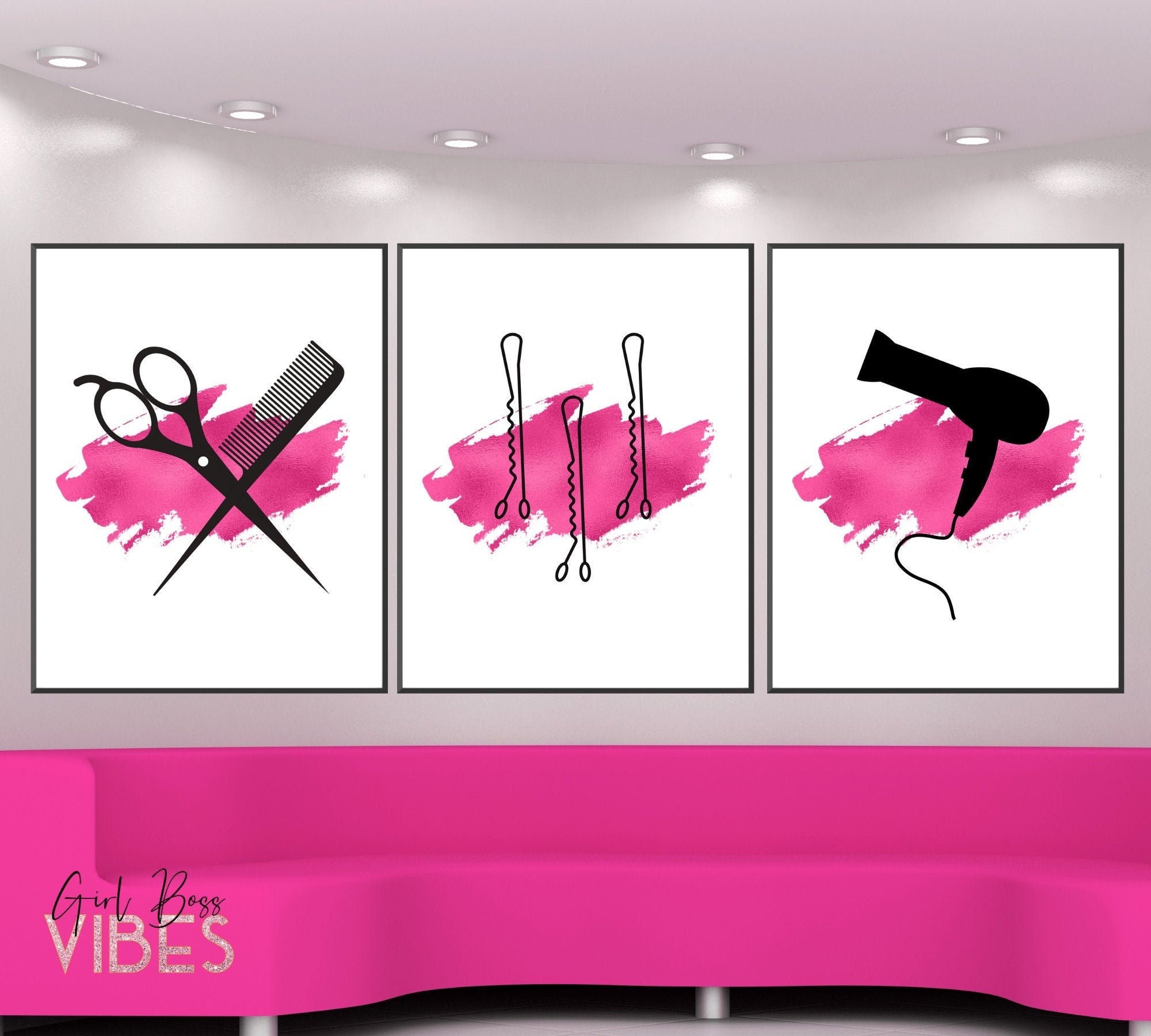 Blush Rose Pink Nail Studio Decor, Nail Salon Art, 3pc Printable