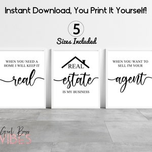 Real Estate Quotes, 3pc Set Printable Wall Art, Real Estate Posters, Funny Real Estate Slogans ...