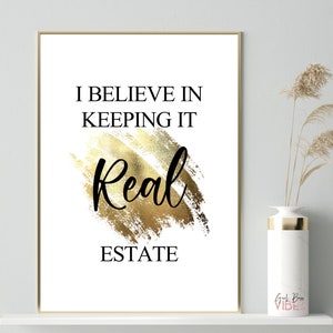Gold Real Estate Poster, Real Estate Quote, Printable Wall Art, Real Estate Agent, Realtor Office Decor, Instant Download