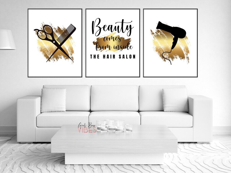 Gold Hair Salon Decor Hairstylist Beauty Salon Decor 3pc Etsy