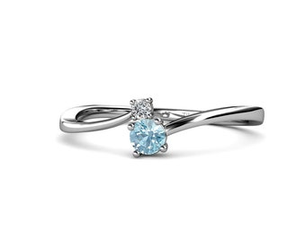 Round Aquamarine and Lab Grown Diamond 0.24 ctw Womens Bypass 2 Stone Promise Ring Sterling Silver JP:172104