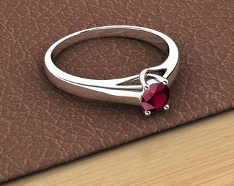 Nixie 0.55 ct Ruby Round 5.00 mm Prong set Women Solitaire Engagement Ring in 14K White Gold JP:82828