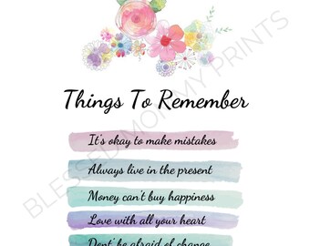 Things To Remember Printable Wall Art, Printable Wall Art, Digital Print, Digital Download, Wall Art, Printable, Wall Decor, Prints