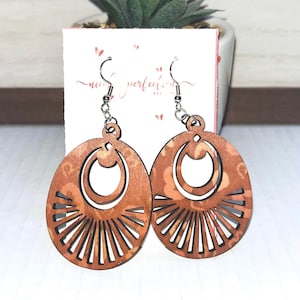 Boho earrings, Large Wooden Earrings, Bohemian Jewelry, Wood Jewelry, Statement Piece, Light Weight Earrings, Printed Earrings, Dangle, Cute