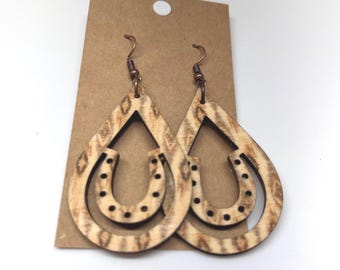 Wooden Horseshoe Earrings: Western Boho Cowgirl Jewelry