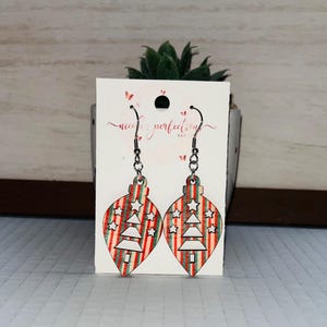 Christmas earrings, Xmas, Gift, for her, Christmas bulb, Christmas lights, striped, stocking stuffer, present for mom, Santa gift, holiday