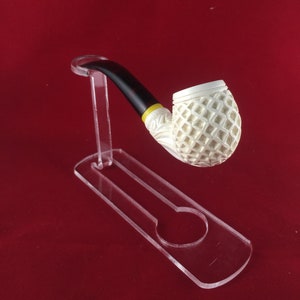 Hand Carved Lattice Full Bent Stem Meerschaum, Unsmoked Meerschaum Pipe, The Best Block Meerschaum, meerschaum pipes for tobacco
