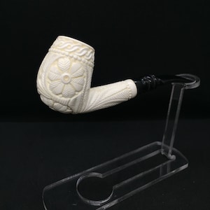 Embossed Floral Half Bent Stem Meerschaum Pipe, 100% Solid Block Meerschaum, Unsmoked Meerschaum Pipe,1.quality meerschaum pipe