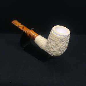 Deep Lattice Straight Stem Meerschaum Pipe, The Best Block Meerschaum, Unsmoked Meerschaum,1.class quality meerschaum pipe