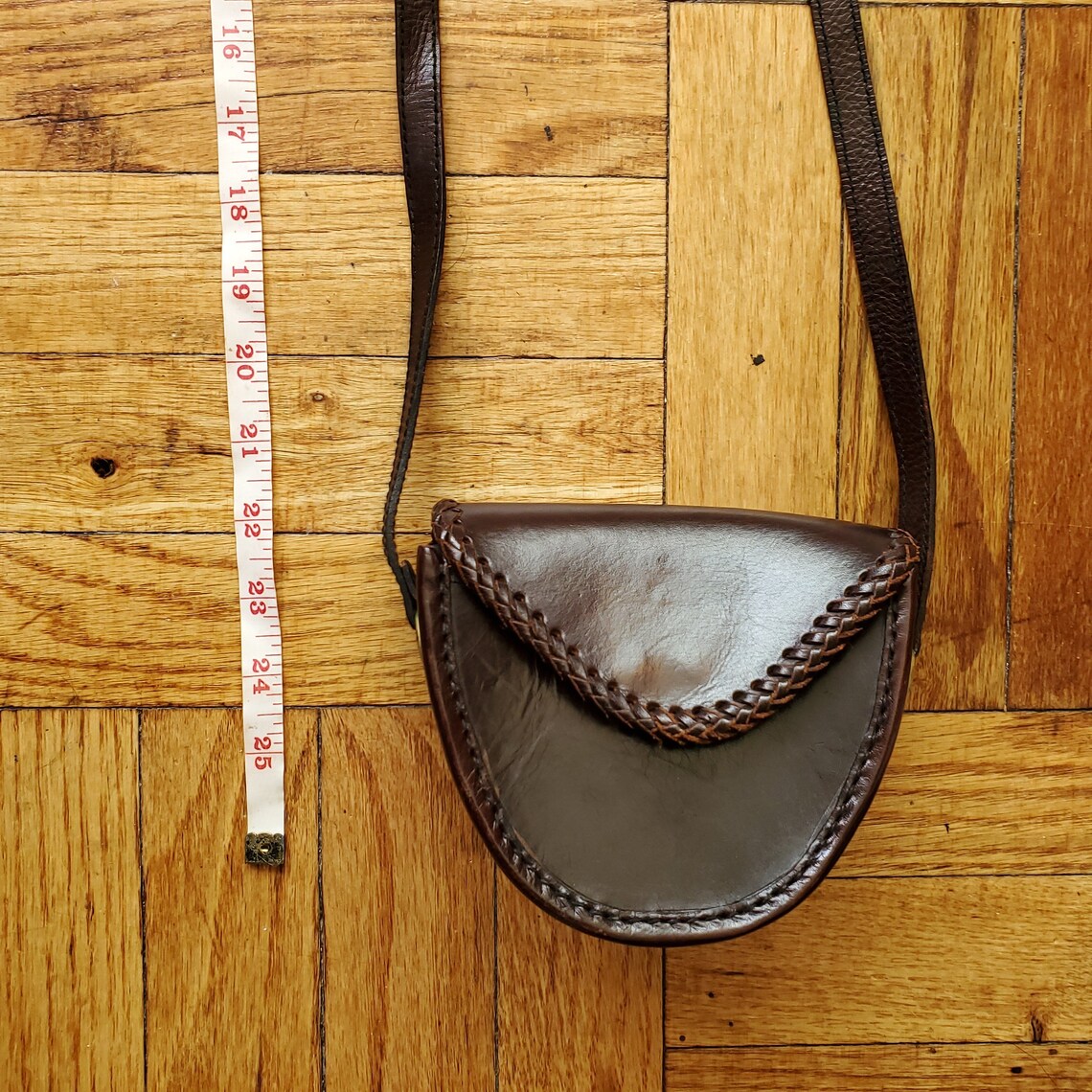 Vintage Handmade Indonesian Leather Crossbody Handbag With Artisan