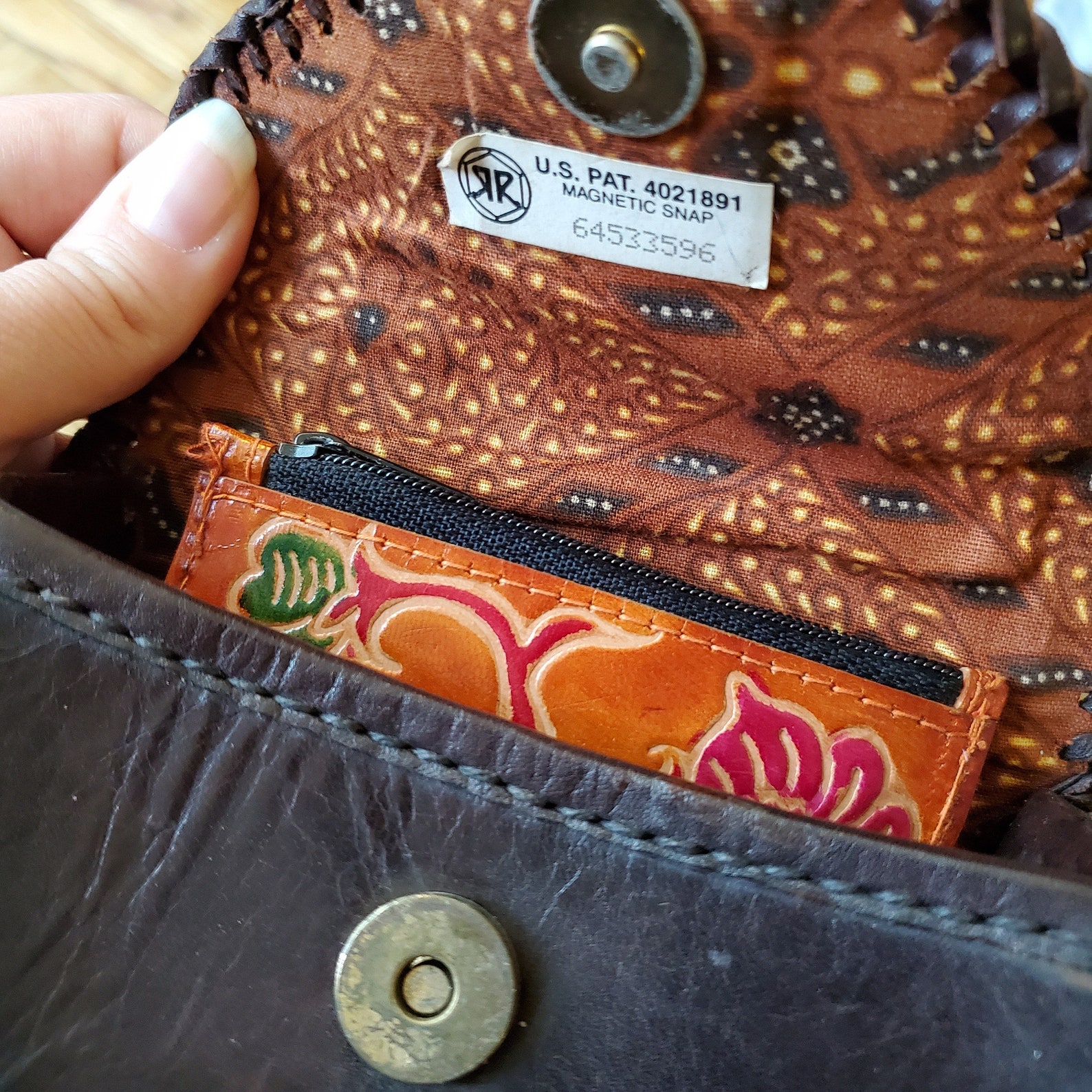 Vintage Handmade Indonesian Leather Crossbody Handbag With Artisan