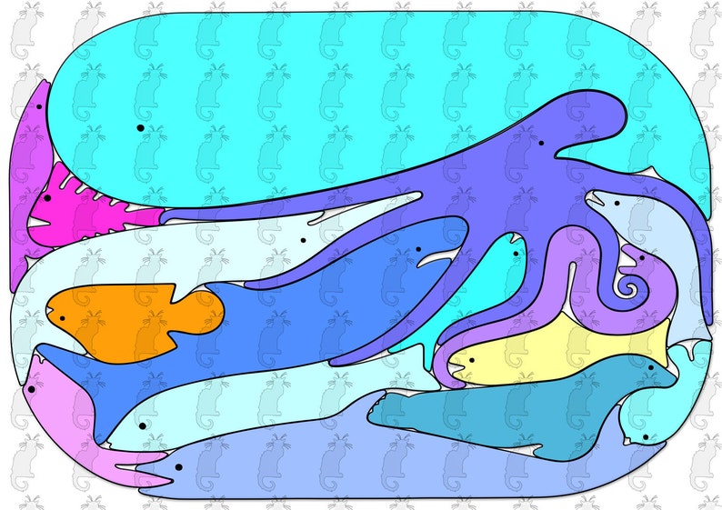 Download Puzzle sea animals. Laser cut file SVG DXF CDR vector plans | Etsy