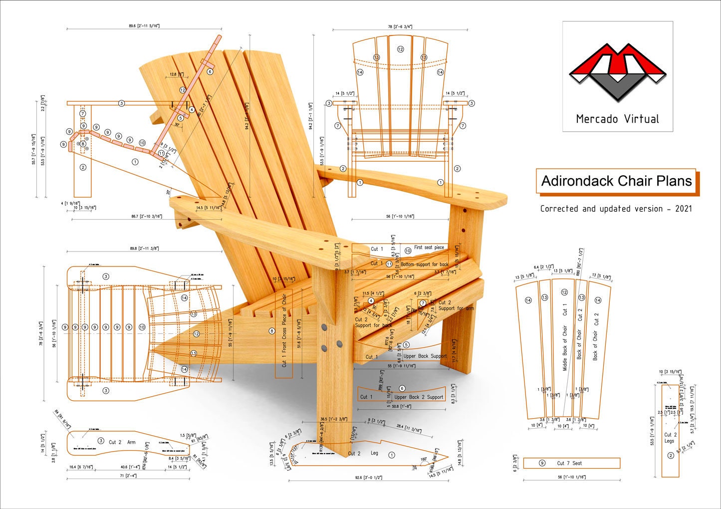 Planos Manual de ensamble de silla Adirondack versión | Etsy