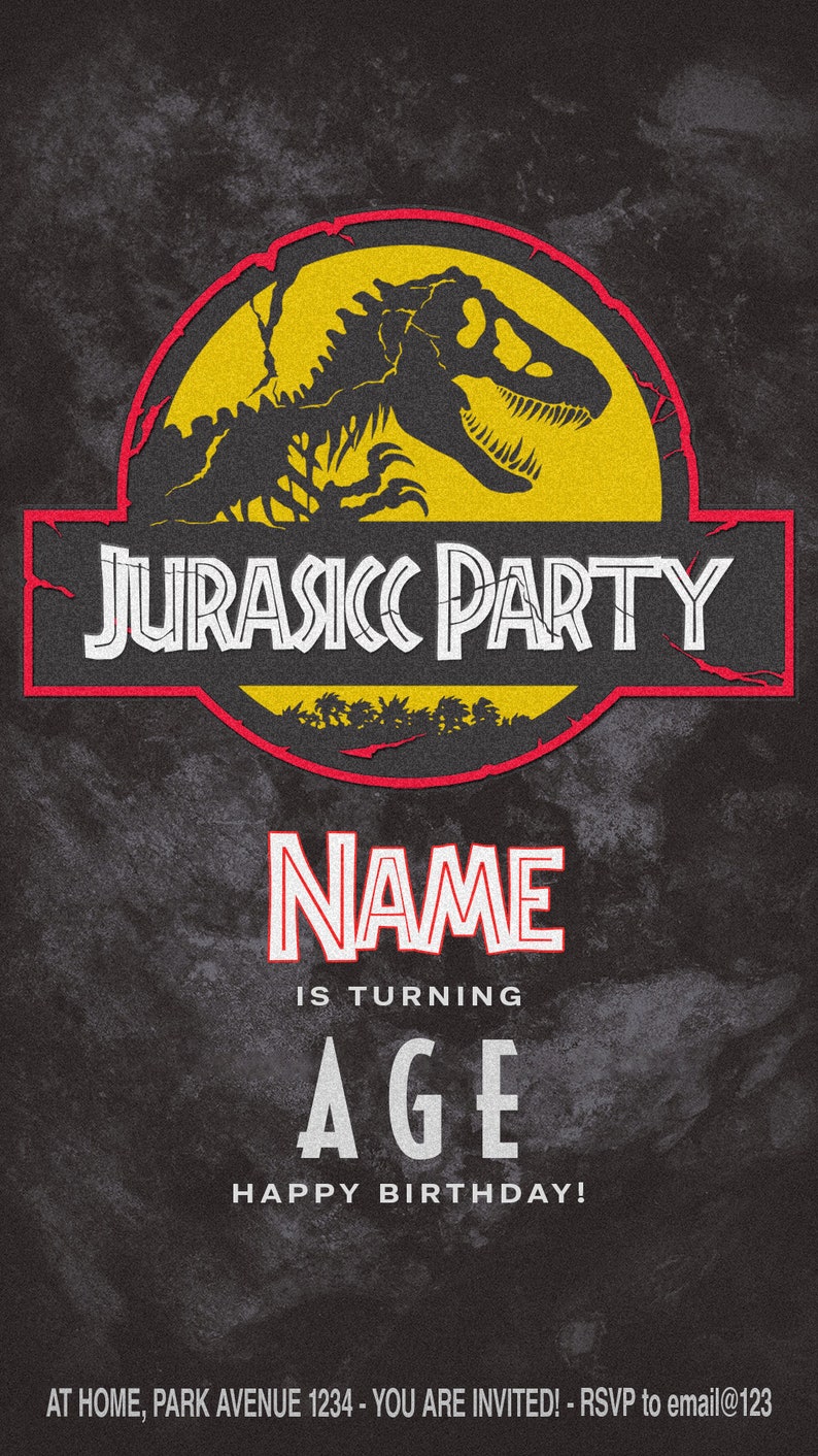 Jurassic Park Birthday Party Invitations Card Personalized Etsy