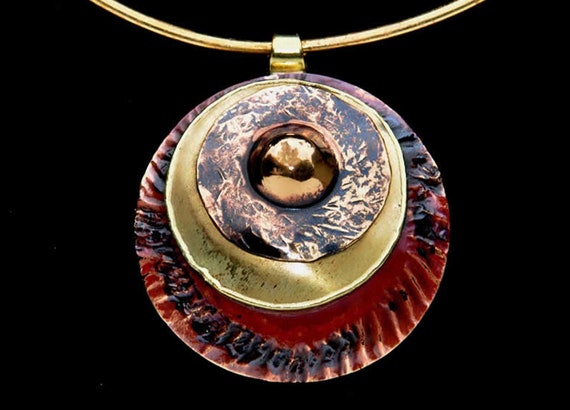 Brass and Copper Pendant, African Jewelry, Tribal Jewelry, Artisan