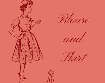 Vintage 50s Perfect Fit Skirt + Blouse Digital Sewing Pattern. + Base. Easy, Simple Button up, Pocket, Collared, Short Sleeve, Full skirt