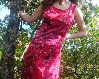 Long Red Vintage 90s / 80s Slip Dress. Boho. Hippie, Comfy, Bold Floral Print