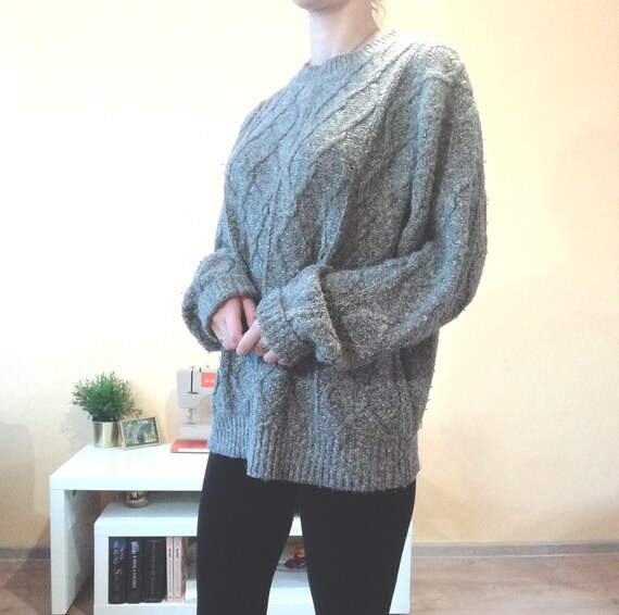 Light Gray Knitted Sweater. 3D pattern, Relaxed f… - image 3