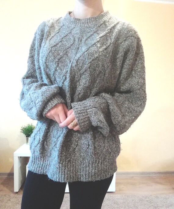 Light Gray Knitted Sweater. 3D pattern, Relaxed f… - image 4