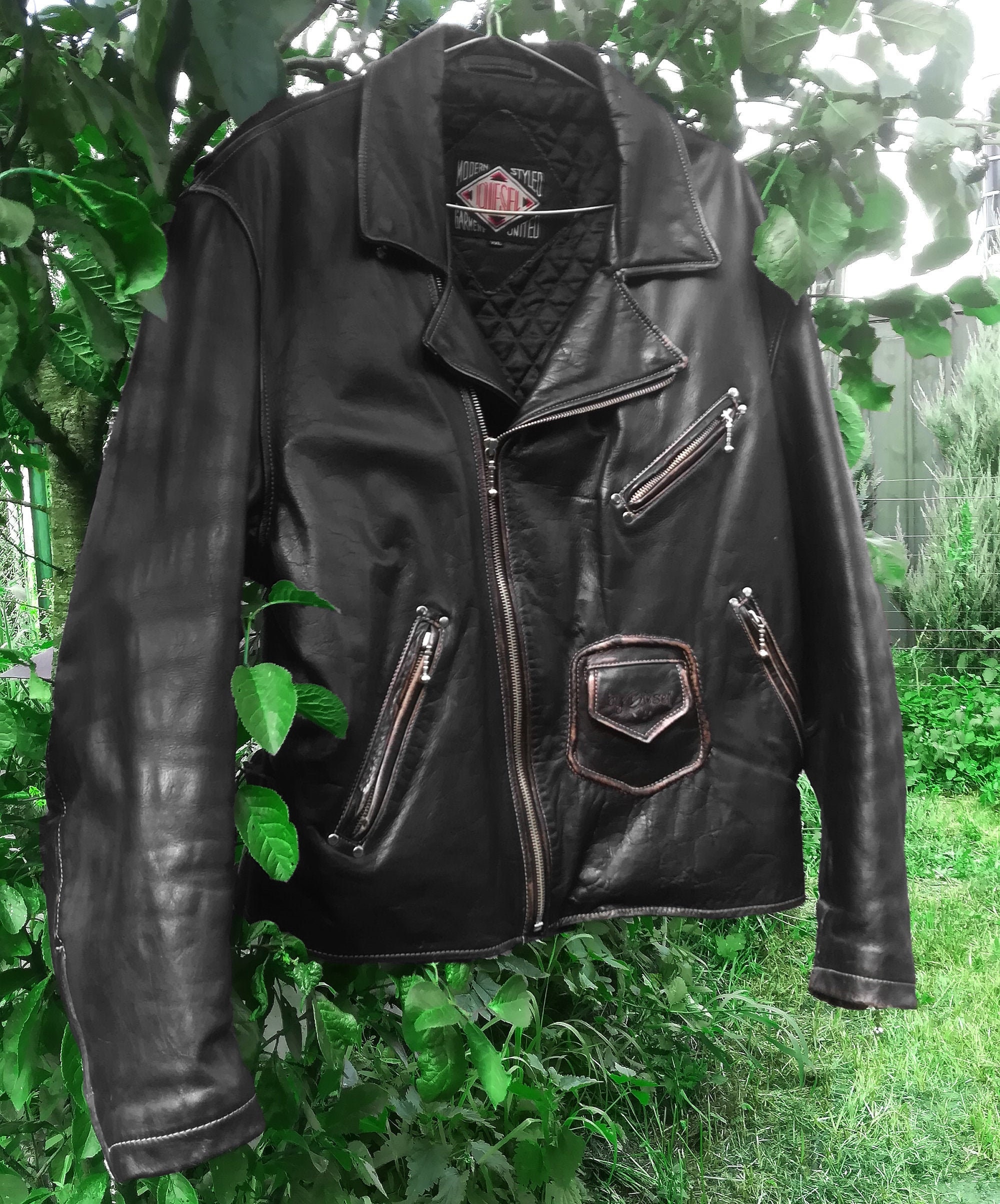 Rare Black Vintage Diesel Leather Biker / Motorcycle Jacket