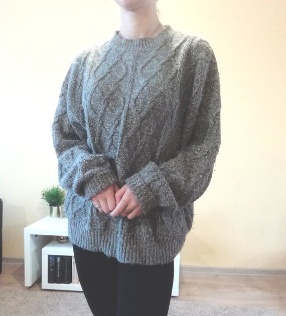 Light Gray Knitted Sweater. 3D pattern, Relaxed f… - image 2