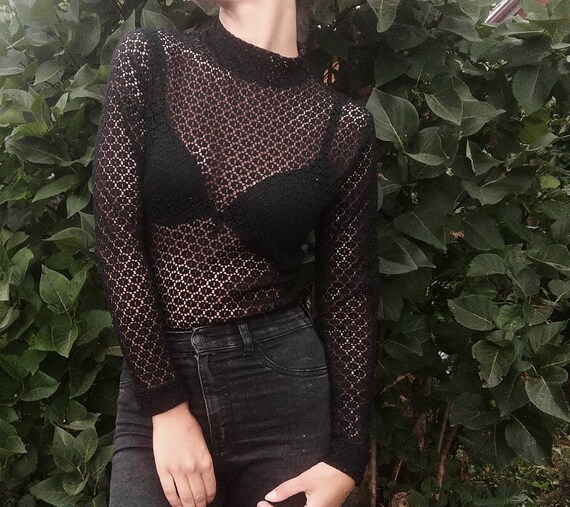 Handmade Unique Black Semi-Sheer Vintage Body Top… - image 7