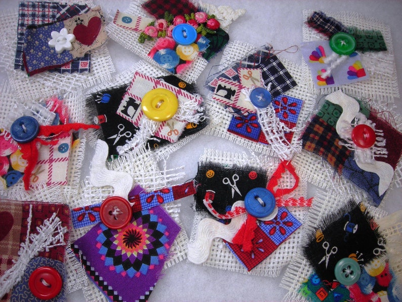 collage scrapbook 5 sewing quilt theme Junk Journal fabric clusters Embellishments snippets layered buttons slow stitching