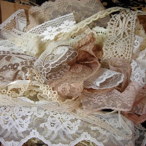 Cream off white Vintage Lace trim bundle grab bag Junk Journal Supplies slow stitch Shabby Embellishments Scrap booking Sewing Crafts