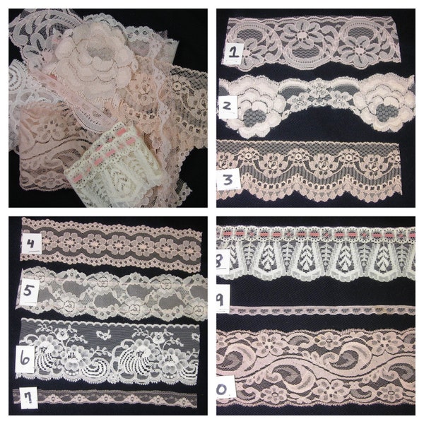 Blush Cream Vintage Lace snippet Grab bag, Sample pack, OR  by the yard Junk Journal Embellishments sewing crafts slow stitch supplies