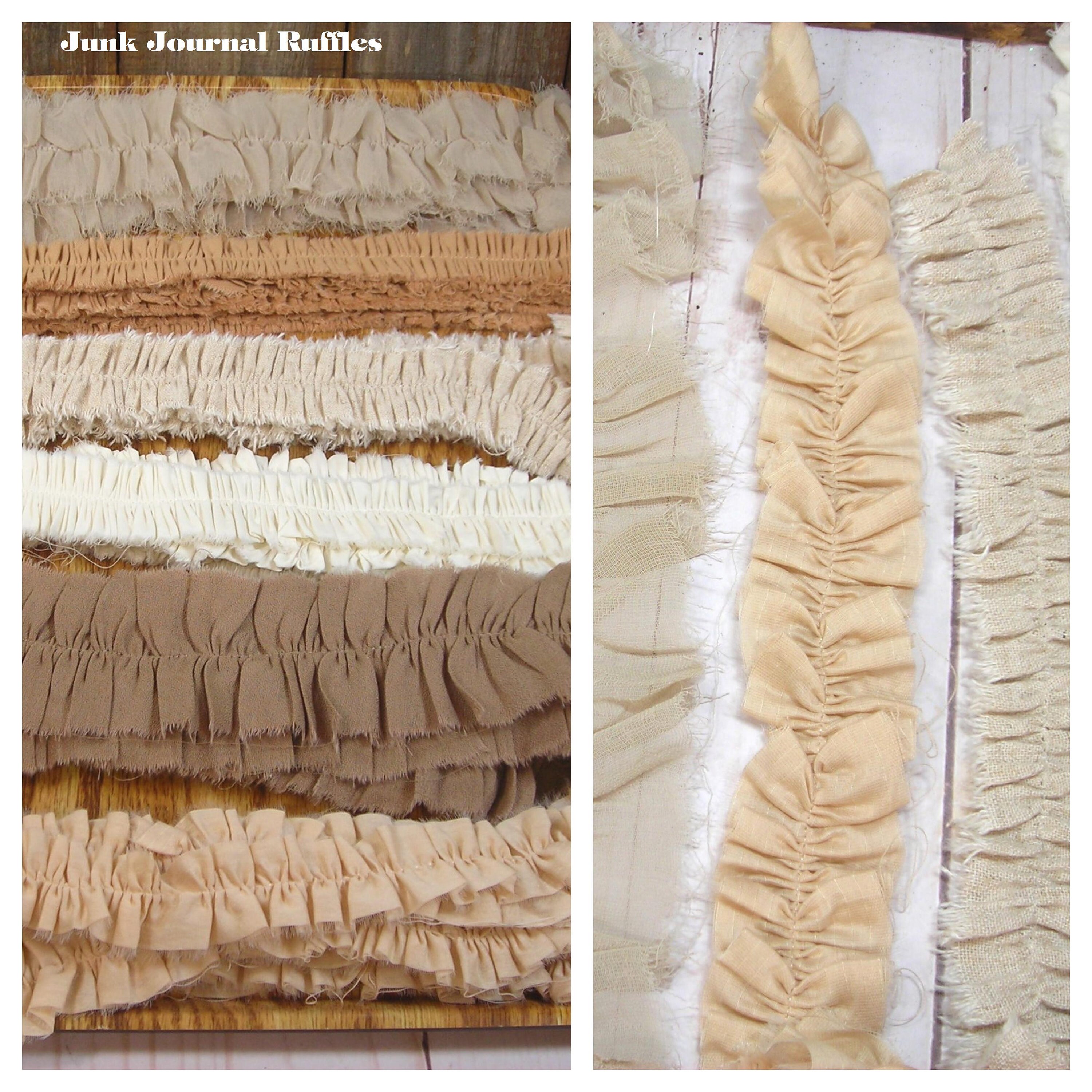 Junk Journal fabric Ruffle Coffee tea colors Embellishments belly ban…