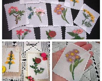 Cotton Embroidered flower Botanical Fabric square Junk Journal crazy quilt slow stitch Mixed Media Texture Embellishments