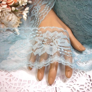 3" Vintage Lace Blue color trim sold by yard Junk Journal Supplies slow stitch Shabby Embellishments Scrap booking Sewing Crafts