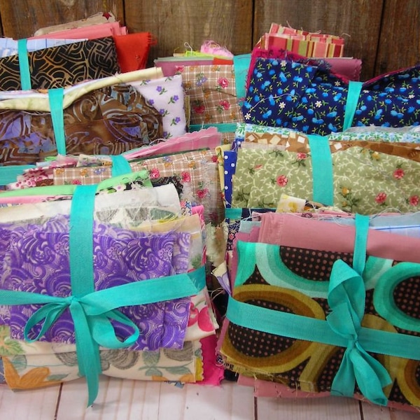 Scrap fabric bundle grab bag  cotton quilting, sewing, junk journal, slow stitching, crafting, patches, stash started