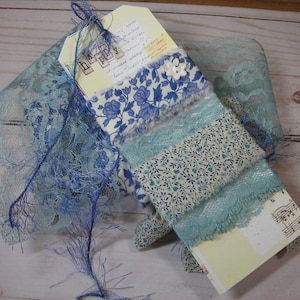 2 Hand torn vintage fabric ribbon strips lace trim Junk Journal slow Strich Embellishment gift package garland #16