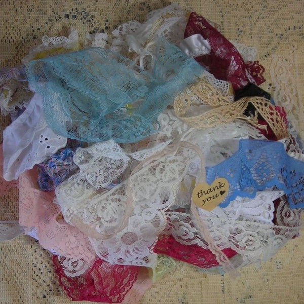 GALLON Bag of Lace Remnants Vintage Lace Pieces Junk Journal Embellishments slow stitch Mixed Media Grab Bag Texture all color Trims