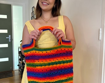 Handmade crochet rainbow bag