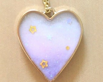 Pink Stars Heart Pendant and Necklace