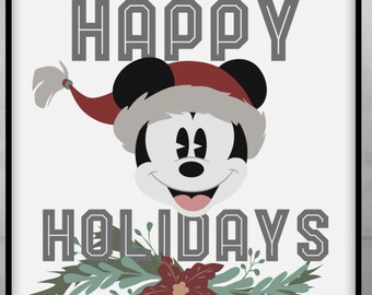 MICKEY HAPPY HOLIDAYS | Minimalist Holiday Print | Portrait | Christmas Poster | Printable Art | Holiday Decor | Mickey | Christmas