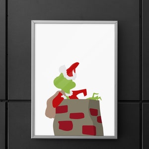 GRINCH IN CHIMNEY Minimalist Holiday Print Portrait Christmas Poster