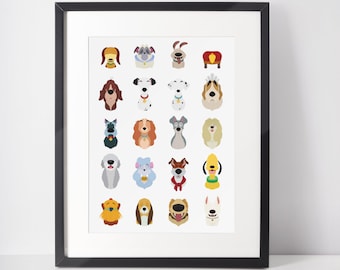 DOGGO LINE-UP | Puppy Minimalist Print | Portrait | Poster | Printable Wall Art | Illustration | Movie Dogs | Dog Art