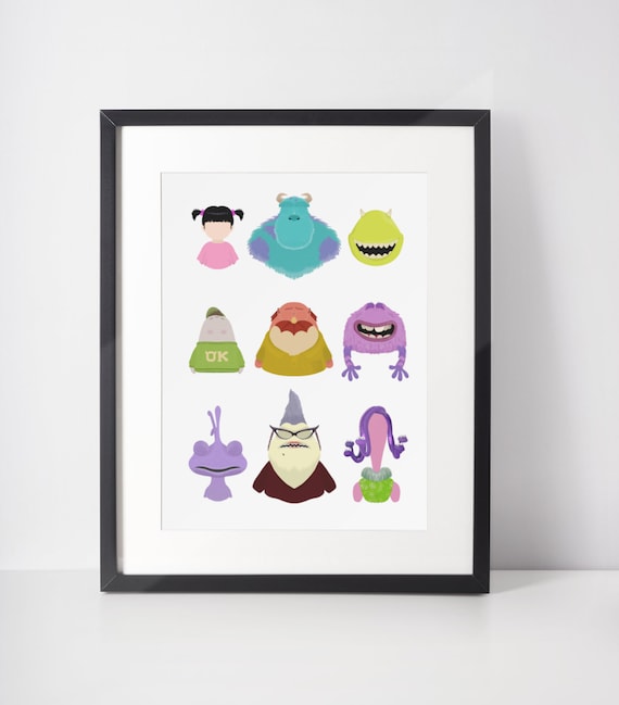 MONSTER'S INC CAST | Minimalist Print | Portrait | Poster | Printable Wall  Art | Illustration | Character Line-up - Etsy
