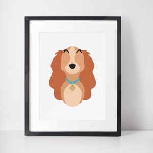 SIGNORA / Stampa minimalista con cane / Ritratto / Poster / Arte murale stampabile / Illustrazione / Lilli e il vagabondo
