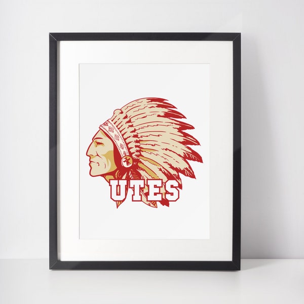 UTAH UTES | Minimalist Print | Poster | Printable Wall Art | Illustration | Football | College Football | Sports Poster | Retro
